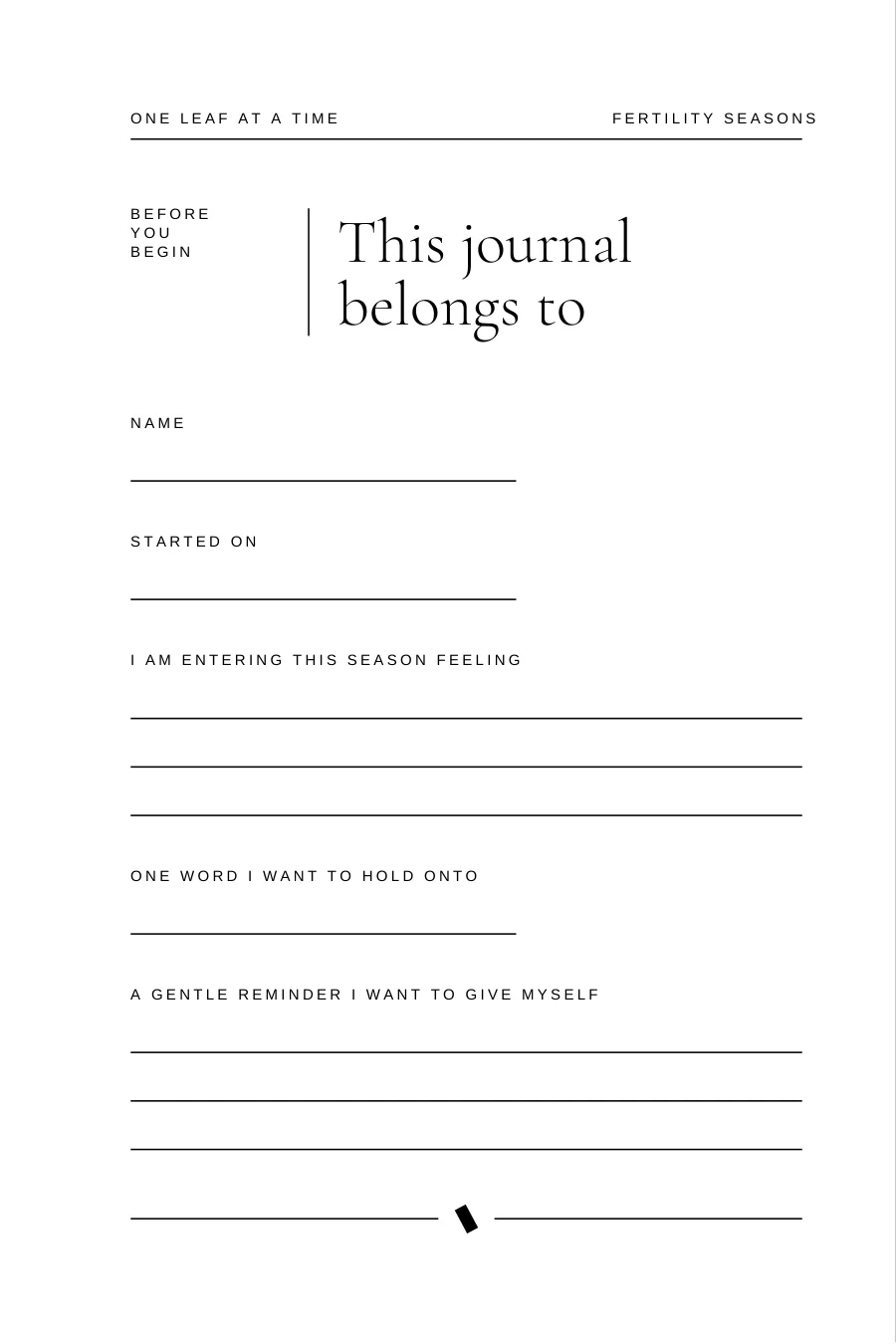 Interior page: 'This journal belongs to' — a page to personalise your journal before you begin
